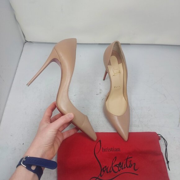 Christian Louboutin Nude Iriza Leather Half-d'Orsay Pump - Picture 1 of 15
